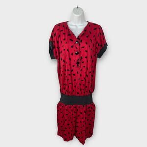 Vintages 70s 80s Judy Loeb Sweet Mama Red Drop Waist Maternity Dress 14/16 XL